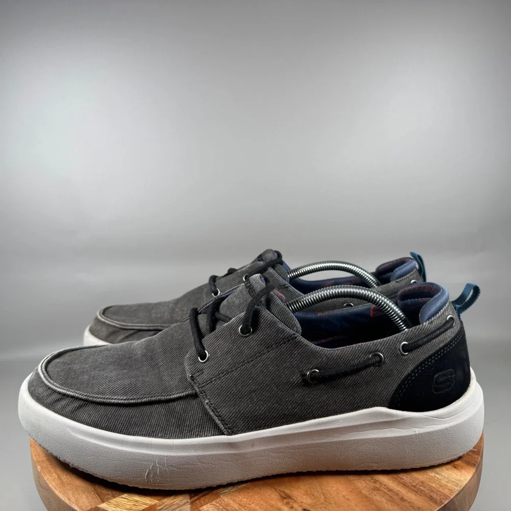 Skechers Higgins‎ Edson Men's Casual Boat Shoes Black Lace Up Shoes Size 12